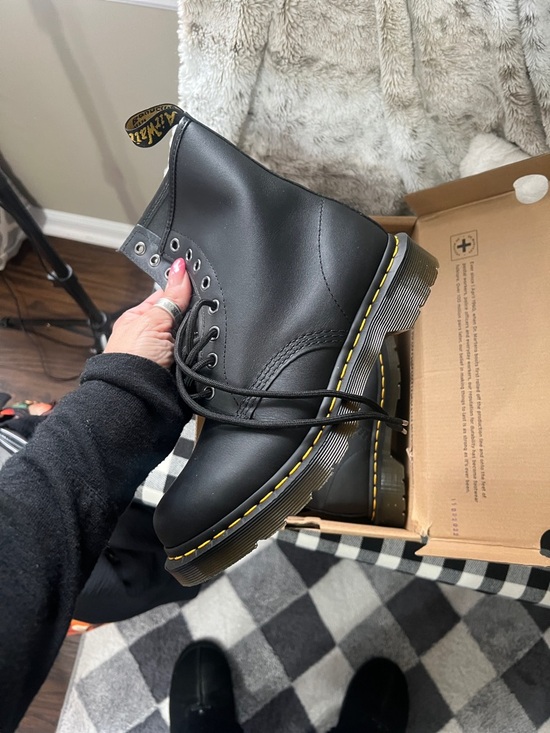 Dr. Martens Black Leather Lace-Up Boots with Yellow Stitching - Picture 2 of 6